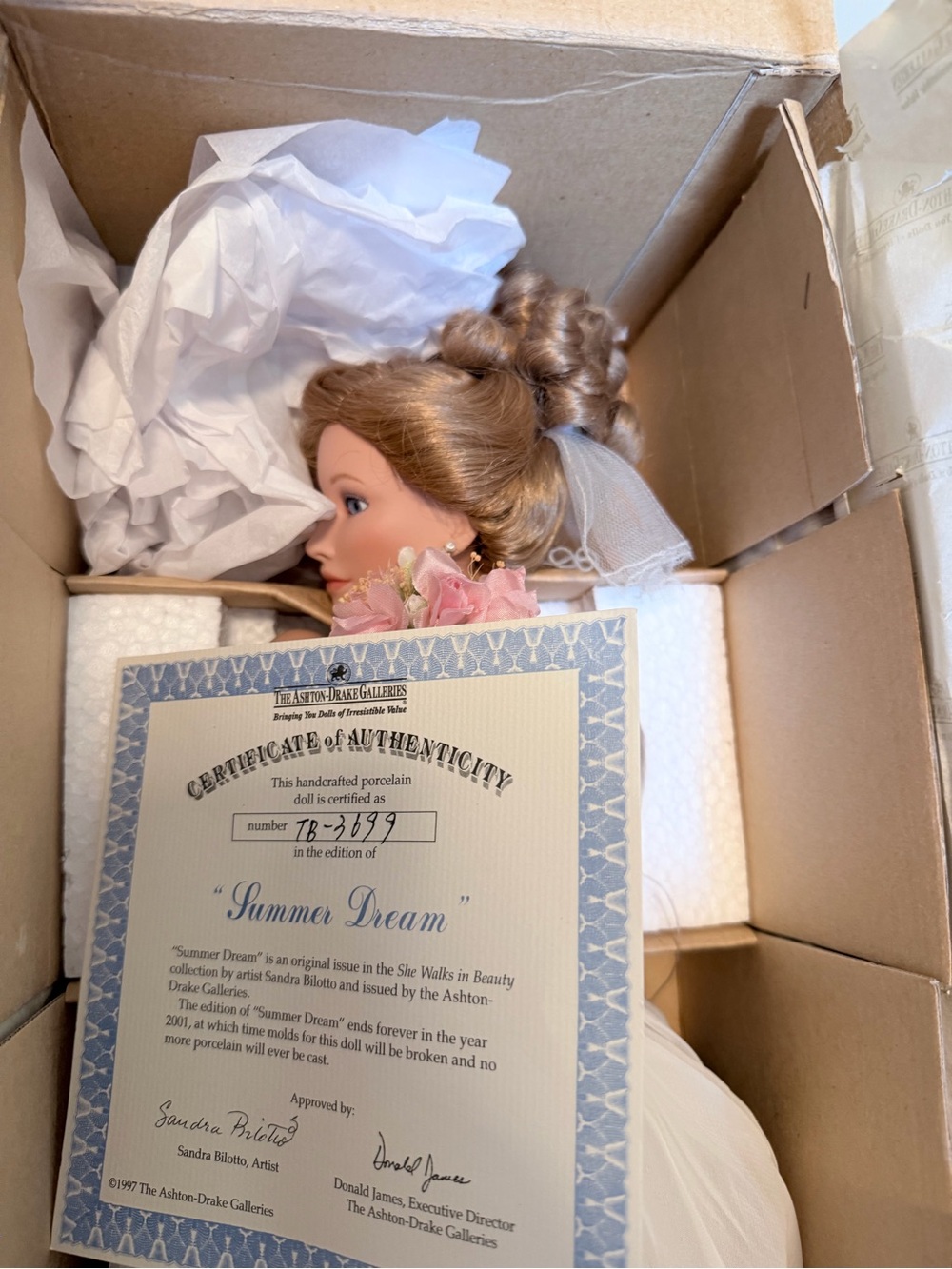 Summer Dream Porcelain Doll by Ashton-Drake Galleries - White & Pink